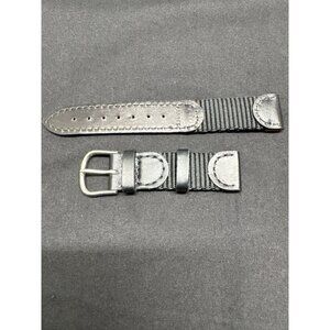 Vintage France Black Leather & Nylon Watch Band Strap 16.3mm